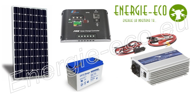 pachet sistem kit fotovoltaci 12V/230V 130W